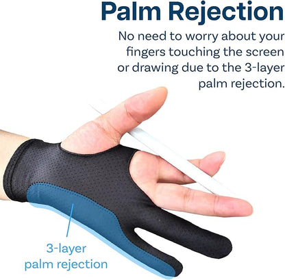 MMOBIEL Drawing Glove with Thumb Wrap for Digital Tablet Model B 2-Finger Palm Rejection Artist Glove – Medium Size – Right and Left Hand Use