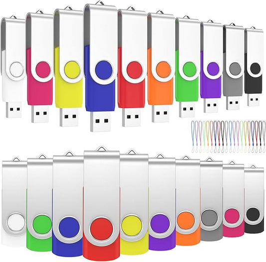 ABLAZE 4GB Flash Drive 20 Pack, USB 2.0 Memory Stick with Lanyards Swivel Thumb Drives Bulk Pendrive U Disk for Data Storage (Mixcolors)