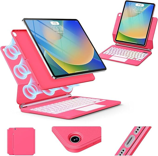 GGQFGTOJ for iPad 9th Generation Case with Keyboard,Magic Style Keyboard Case for iPad 9th/8th/7th Gen 10.2 inch - Floating Cantilever Magnetic Stand Multi-Touch Trackpad (Rose Red)
