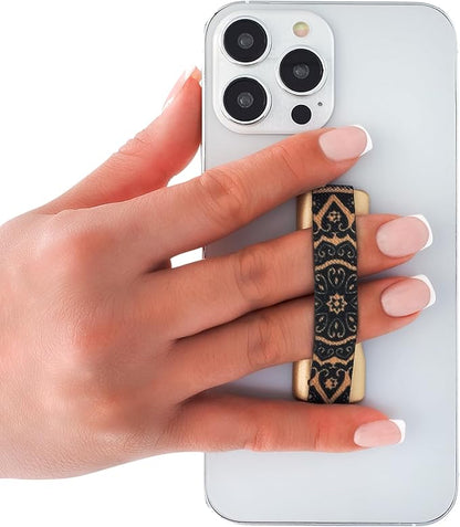 LOVEHANDLE Universal Phone Grip for Smartphones & Mini Tablets - Phone Holder for Hand - Wireless Charging Compatible - Made in The USA - Boho Gold