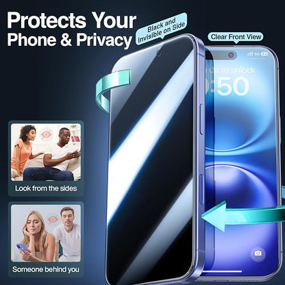 SMARTDEVIL 2PACK Privacy Screen Protector for iPhone 16 Shatterproof Tempered Glass [True 28°Anti Spy] [9H Hardness] [Auto Dust-Elimination Install] [Bubble Free]
