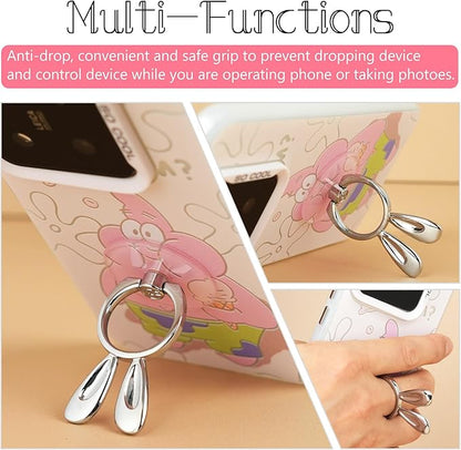 Rabbit Phone Grip - EI Sonador Clear Cell Phone Ring Holder Transparent Stand Finger Sticky Grip (2 Black Rabbit)