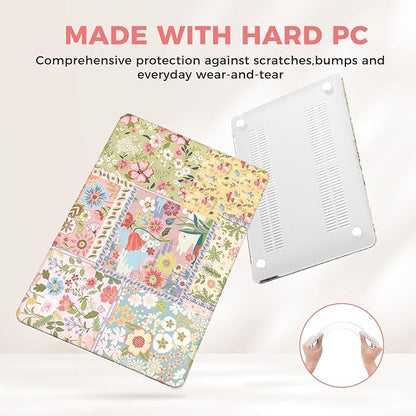 iCasso for MacBook Air 13 inch Case 2020 2019 2018 Release A2337 M1 A2179 A1932, Flower Hard Shell Protective Case for MacBook Air 13.3 inch + Keyboard Cover + Screen Film, Pink