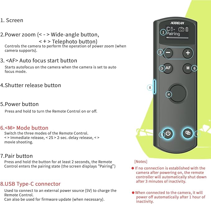 Remote Control for Canon Camera,Rechargeable Wireless Shutter Release with OLED Screen for Canon EOS RP, EOS R, R5, R6, M50, M50 II, 6D Mark II, 77D, 850D, 800D, Rebel T7i, T8i, 90D; Replaces BR-E1