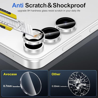 for Samsung Galaxy S24 FE Camera Lens Protector, Individual Metal Ring Tempered Glass Lens Cover, [Strong Adsorption] Scratch Resistant Ultra-Thin HD Clear Lens Cover, 1 Set-Slivery Ring