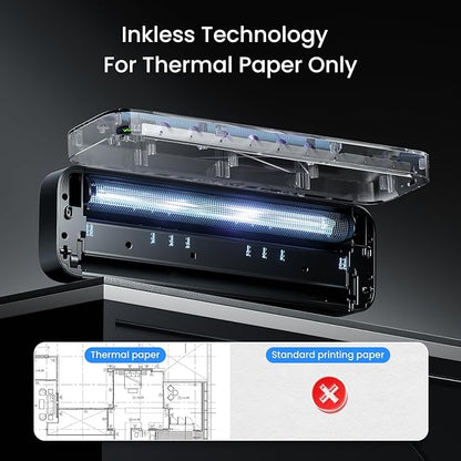 Portable Printers Wireless for Travel, Inkless Printer for Phone & Laptop, Thermal Bluetooth Small Compact Mobile Printer for Home Use, Support 8.5" X 11" US Letter & A4 Size
