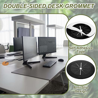 PATIKIL Desk Grommet 2-1/16", 8 Pcs Round Cable Grommet Cord Hole Cover with Adhesive Tape Flexible Table Wire Organizer for Office Home Table Countertop, Black
