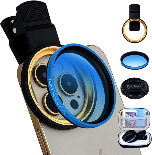 Yadsux 52mm Clip-on CPL Polarizing Filter, Universal for iPhone 11-17 All Models Samsung Google Pixel Android Phones, HD Optical Glass Anti-Glare Camera Lens Filter Kit for Mobile Outdoor Photography