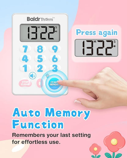 BaldrTherm Digital Kitchen Timer, Magnetic Waterproof Countdown Timer for Cooking, Shower, Workout, Classroom, Hair Color Processing, Cute.