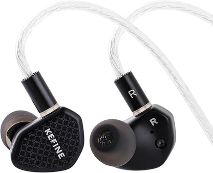Linsoul Kefine Klean in Ear Monitor,10mm DLC Diaphragm Dynamic Driver HiFi Earphones,Wired Gaming Earbuds,Replaceable Nozzles,Detachable Silver-Plated Cable for Audiophile (No Mic 3.5mm, Black)