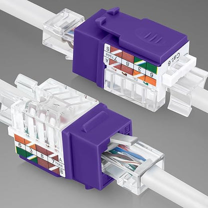 Everest 45° Angled RJ45 Cat6 Keystone Jacks 10-Pack in Purple - Slim Profile Female RJ45 Connectors - Cat 6 Keystone Jack - Compatible with 45° Angled Speed Termination Tool - 45Term (B0BL3GS7ZY)