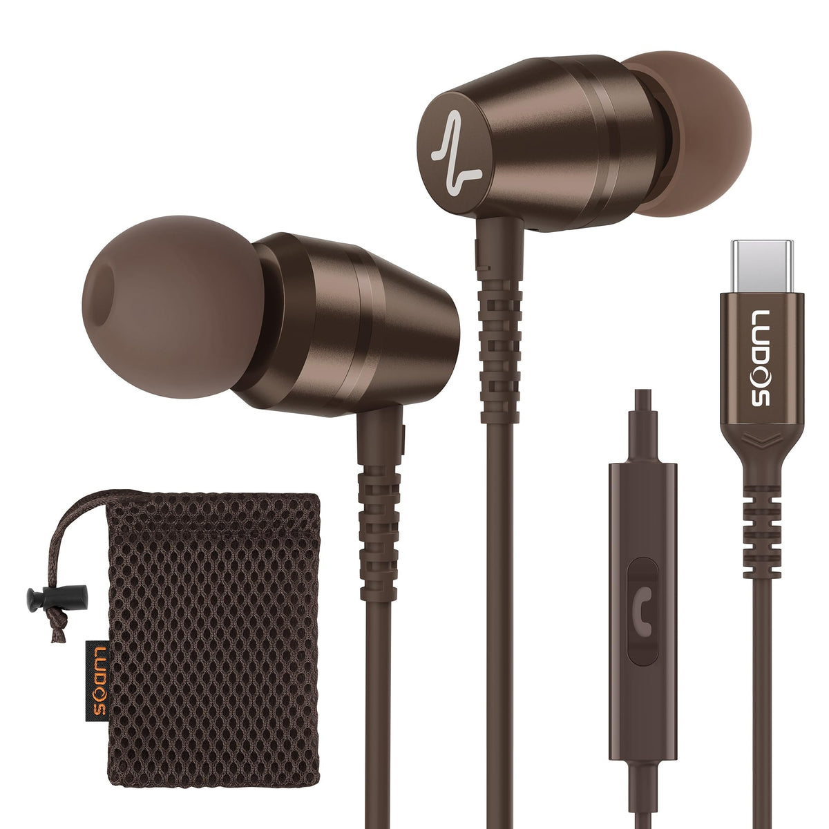 LUDOS OMNITONE Wired Earbuds in-Ear Headphones, 5 Year Warranty, Earphones with Microphone, 3.5 mm Jack Corded Ear Buds, Videoconference for iPhone, Samsung, Laptop, Kids, School Students - Red