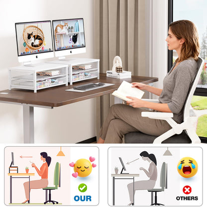 OPNICE Computer Monitor Stand Riser, Desk Organizer with Drawer, Printer & Laptop Stand, Office Desk Accessories & Workspace Desktop Organizers Storage for Office Supplies(White)