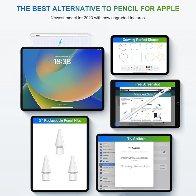 Pencil 2nd Generation Magnetic Wireless Charging: HATOKU Stylus Pen with Tilt Sensitvity Palm Rejection for iPad Air 3 4 5th M2 M3 - iPad mini 5 6th - iPad 6 7 8 9 10 11 Gen - iPad Pro 11" 12.9" M4