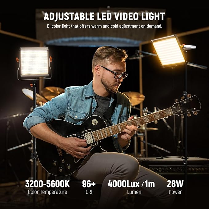 NEEWER 2 Pack Bi Color Dimmable 480 LED Video Light Kit, 28W 3200-5600K CRI96+ LED Panel with U Bracket 75" Tripod Stand Cleaning Cloth Bag, YouTube Recording Studio Photography Streaming Key Lighting