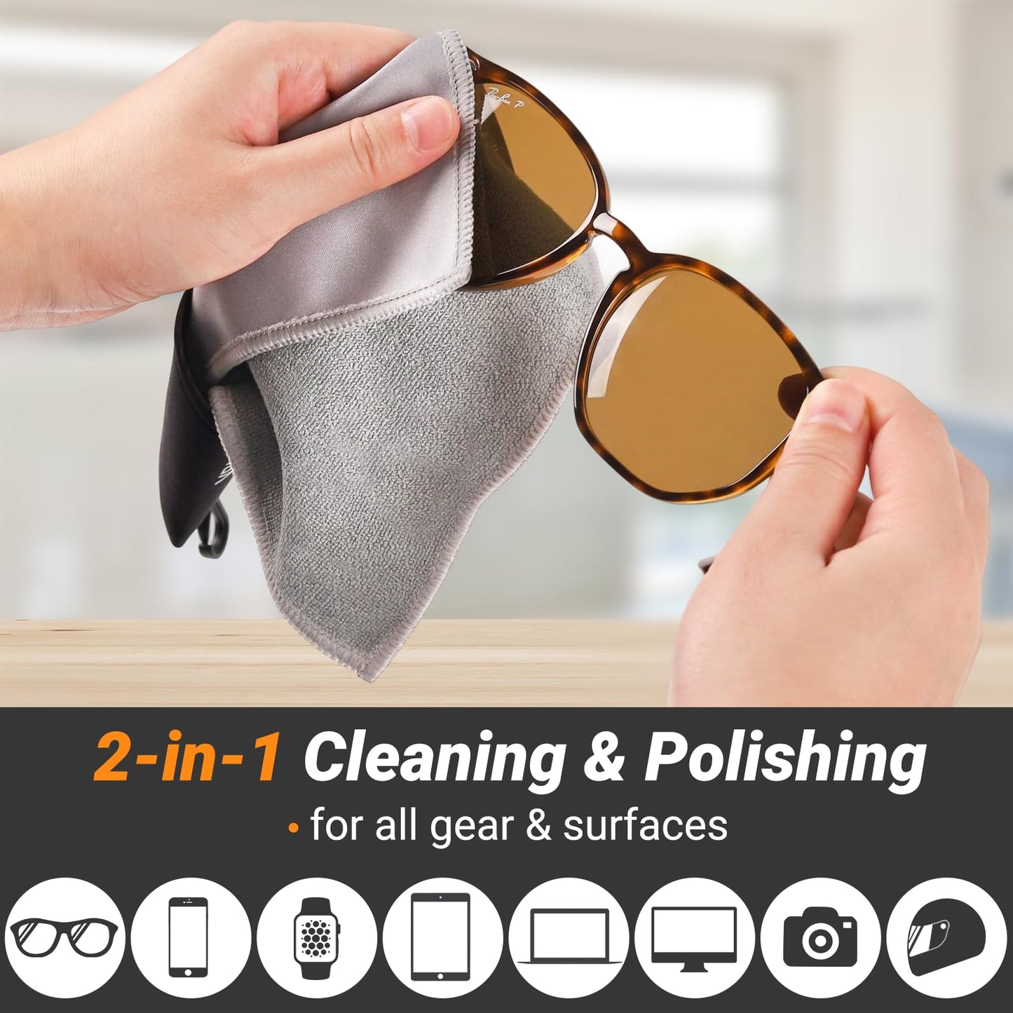 2 Sided Glasses Cleaner & Polishing Cloths,Portable Microfiber Glasses Cleaning Cloth Keychain, Eye Glass Cleaning Cloths with Pouch for Glasses Lenses Screens Cameras iPad iPhone, Mixcolor,4X 6-Inch