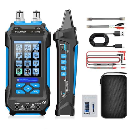 11 In 1 Network Cable Tester with 60000 Digit Multimeter 7 Wavelengths OPM 10Km/10mW VFL 600M Measurable Length 100 Records Tool Kit for CAT5 CAT6 Telephone Ethernet RJ11 RJ45 PoE Wire Tracer NCV,Blue