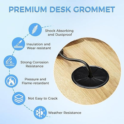 50 Pcs Cable Grommet, Snap Bushing 7/16" (11 mm) Mounting Diameter, Flexible Petal-Shaped Buckle Round Nylon Desk Grommet for Wires Through Countertop Cord Organizer and Protection, Black