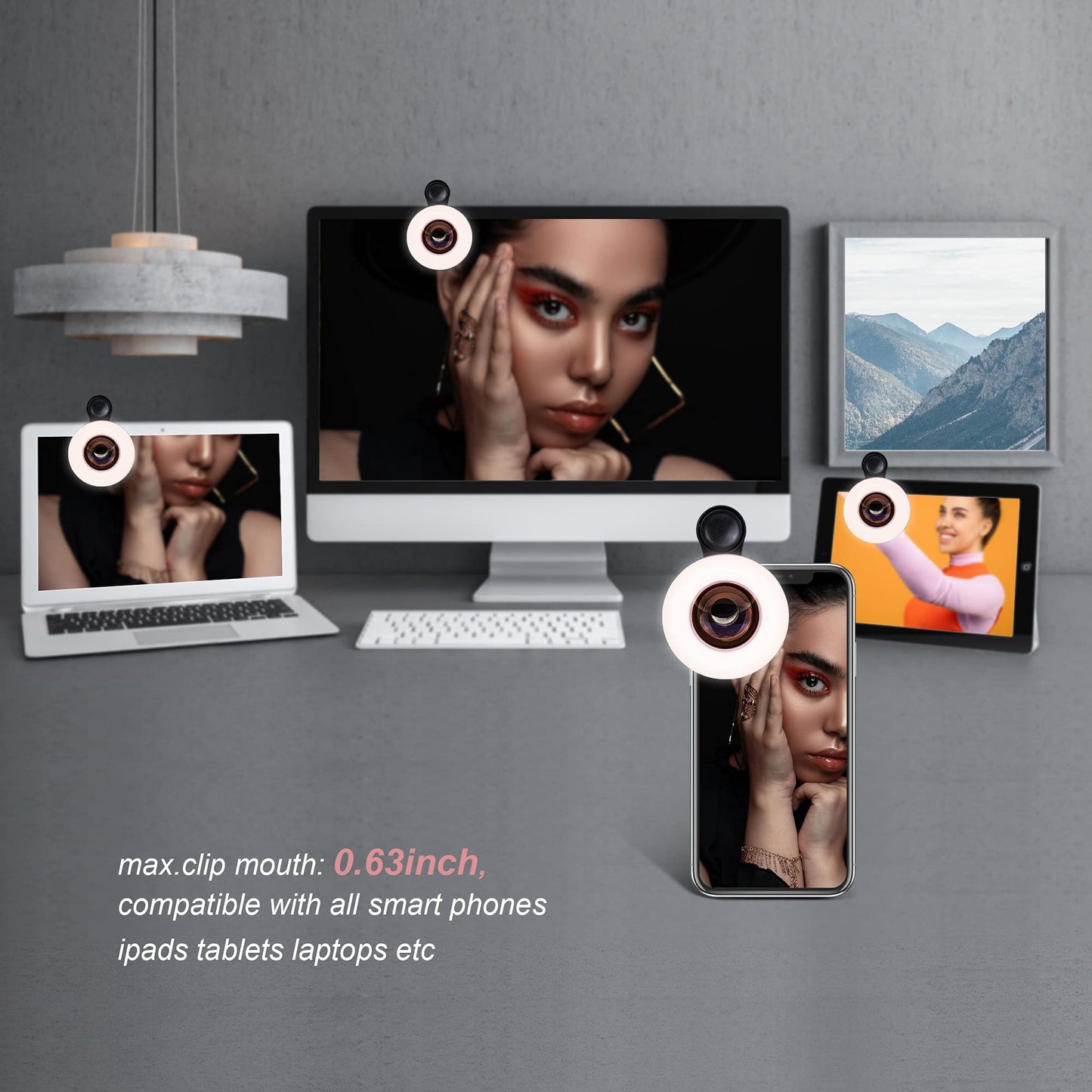 Macro Lens for iPhone and Android with Mini Clip Ring Light, Portable Rechargeable Dimming, for Smart Phone Photography, Camera Video Recording, VLOG