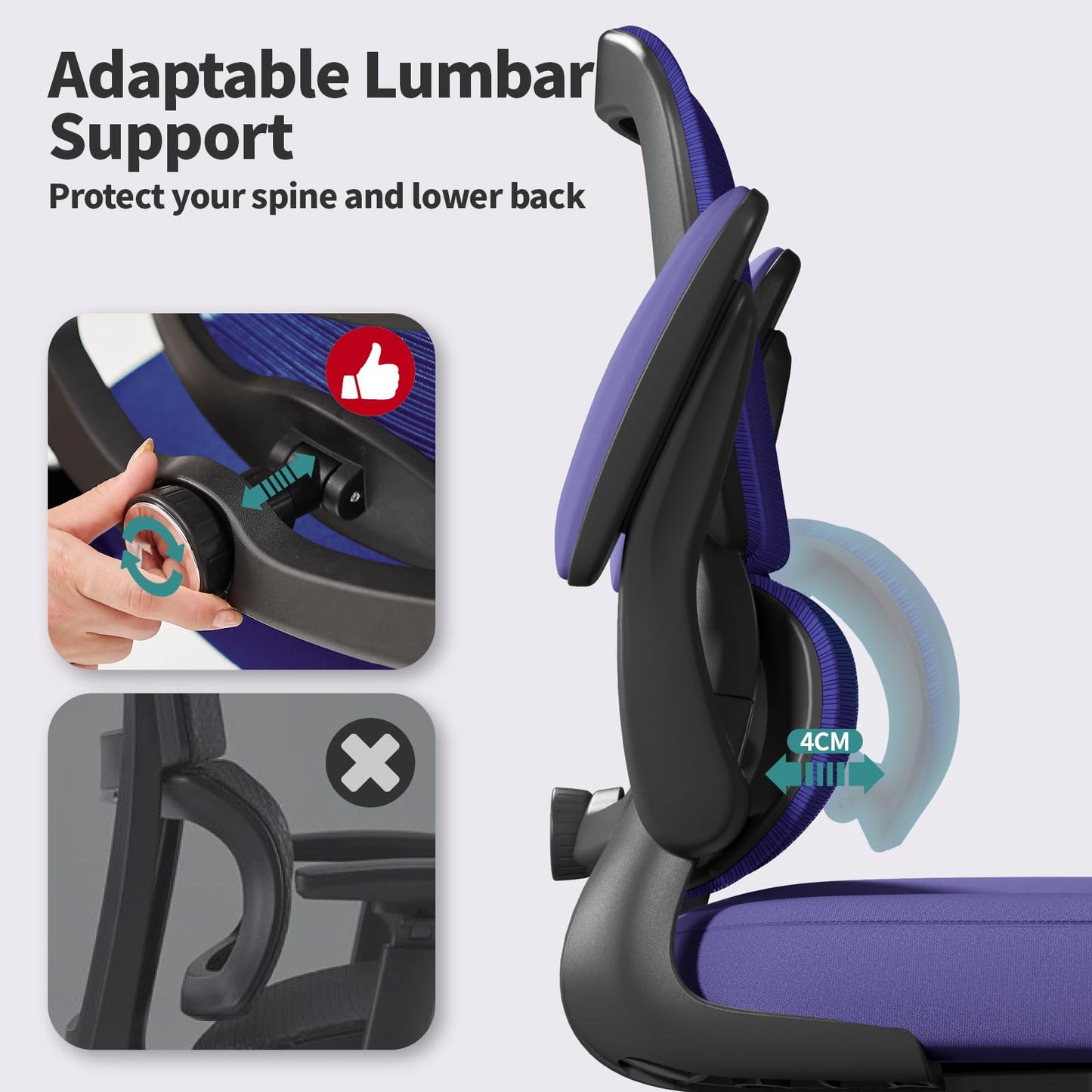 TRALT Office Chair - Ergonomic Desk Chair with Adjustable Lumbar Support, Mesh Computer Chair, Executive Chair for Home Office Comfortable Lumbar Support (1, Violet)