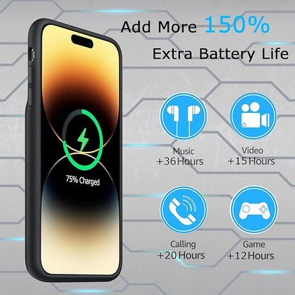Battery Case for iPhone 14 Pro Max, Upgraded 10800mAh Rechargeable Portable Extended Battery Pack Supported Qi Wireless Charging Case Compatible with iPhone 14 Pro Max (6.7 inch) Charger Case (Black)