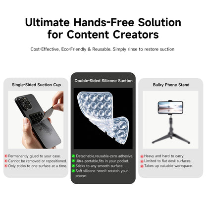 DreamsLink.LC Silicone Double-Sided Suction Phone Detachable Mount, Fidget Sticky Grip Hands-Free for Makeup, Gym, Cooking, ASMR/TikTok Recording & Selfie, Content Creator Trendy Gift (Clear,Small)