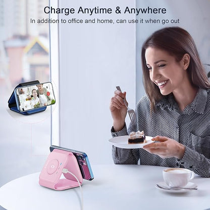 Wireless Charger 3 in 1,RTOPS Magnetic Travel Wireless Charging Station Multple Devices,GaN 3 in 1 Charging Station,Compatible for iPhone16/15/14/13/Pro/Max,iWatch,AirPods4/3/2/Pro(Adapter Includes)
