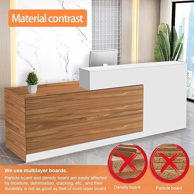 Reception Desk with Counter Modern Checkout Counter with Lockable Drawer Keyboard Tray Receptionist Desk for Office Salon Reception Table N Right 55inch/140cm