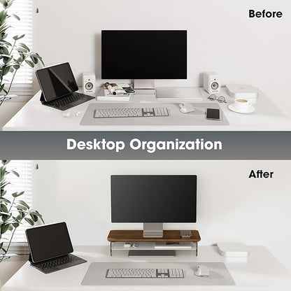 Fenge Acrylic Monitor Stand Riser, 23.6 Inches Monitor Stand with Metal Storage, 2 Tier Acrylic Computer Riser for Desk, Clear Laptop Stand for PC, Laptop, Printer, TV