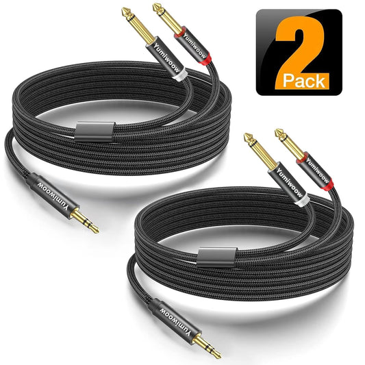 Yumiwoow 2Pack 16Ft 3.5mm TRS to Dual 6.35mm Stereo Cable 1/8 TRS to Dual 6.35mm 1/4 TS Mono Y Splitter Audio Cord Adapter for Smartphone, Mixer,PC, CD Player, Speakers and Home Stereo System