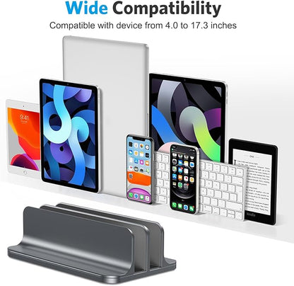OMOTON [Updated Dock Version] Vertical Laptop Stand, Double Desktop Stand Holder with Adjustable Dock (Up to 17.3 inch), Fits All MacBok/Surface/Samsung/HP/Dell/Chrome Book (Grey)