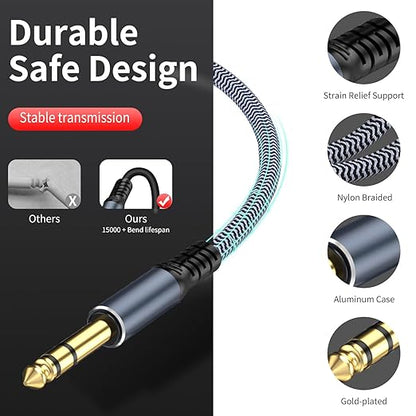 1/4 inch Extension Cable 10ft, 1/4" Male to Female Stereo Headphone Guitar Cable