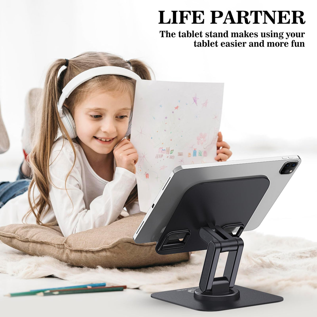 OCYCLONE iPad Stand, 360° Rotating iPad Tablet Stand Holder for Desk, Black