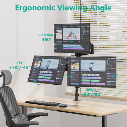WALI Stacked Triple Monitor Mount for 13-34 inch Screens, 19.8 lbs per Arm