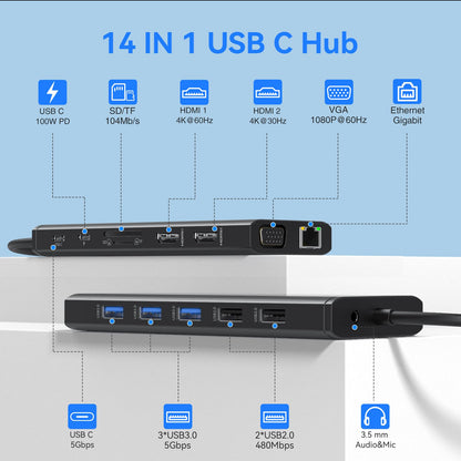 USB C Docking Station Dual Monitor Triple Display Hub Multiple Adapter