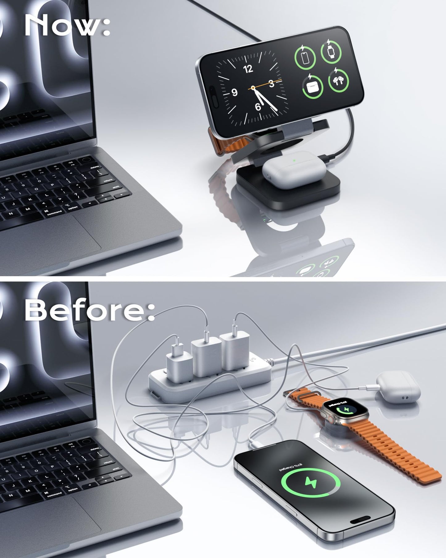 Qi2 Certified 3 in 1 Travel Charger MagSafe Compatible, Upgraded Foldable Wireless Charger Stand, Mag-Safe 3 in 1 Charging Station,15W Fast Charging for iPhone 17/16/15/14/13/12, Apple Watch, AirPods