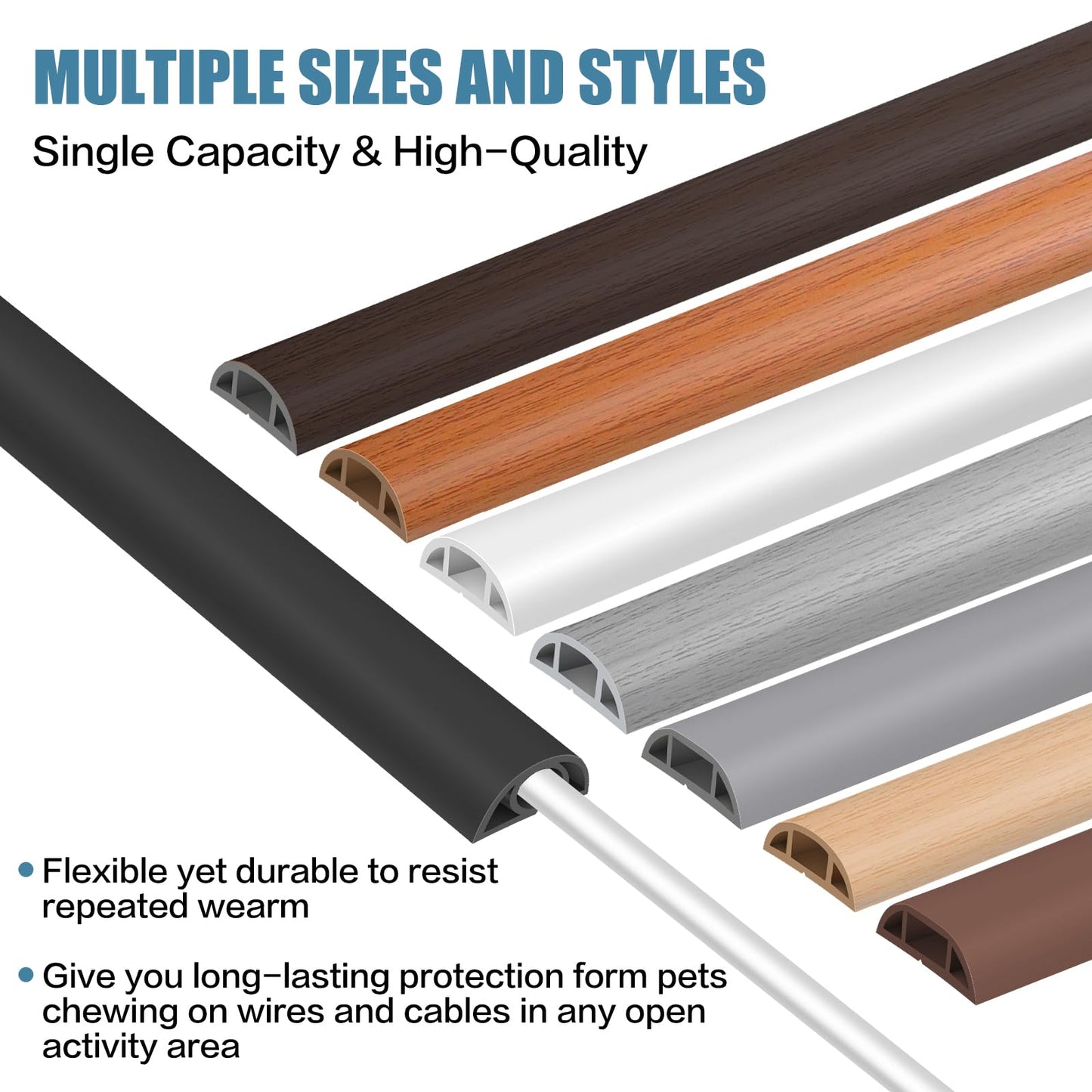 Floor Cord Covers for Wires 12FT Cable Hider Wire Cover Self Adhesive Cord Hider Floor for Offices, Homes, Workshops, Warehouses Cable Cavity 0.39" W x 0.27" H