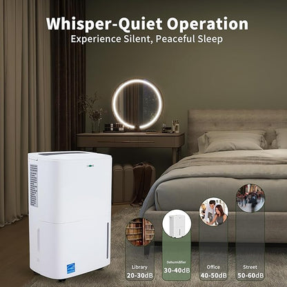 Uhome 120 Pints Dehumidifier with Drain Hose - 6000 Sq. Ft Quiet Dehumidifier for Home, Basements, Storages and Large Rooms with 1.32Gallon Water Tank