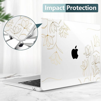 TWOLSKOO Compatible with M4 MacBook Air 15 inch Case 2025-2023 Released Model M4 A3241 M3 A3114 M2 A2941, Plastic Hard Shell & Screen Protector & Keyboard Cover & Trackpad Film, Florals X449