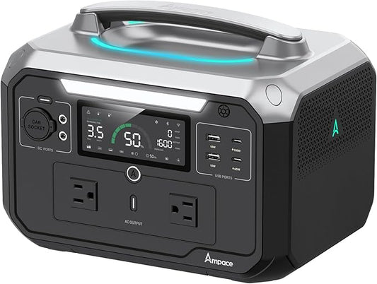 Ampace Andes 600 Pro Portable Power Station, 584Wh LiFePO4 Hybrid Battery Backup, [1 Hour 80%] Fast Charging, 600W SiCPrime Solar Generator (Andes 600 Pro)