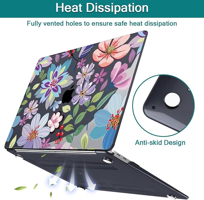 Teryeefi Case for M1 MacBook Air 13 inch 2020 2019 2018 fits Model A2337 A2179 A1932 with Retina Display & Touch ID, Plastic Hard Shell & Keyboard Cover & Screen Protector, Pretty Colorful Flower A004