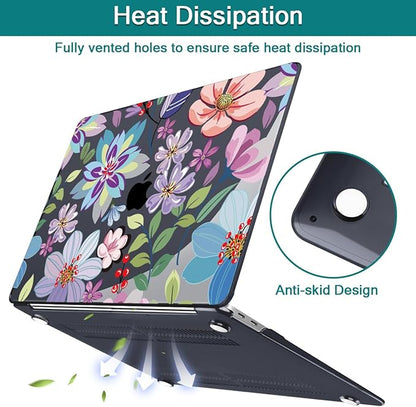 Teryeefi Case for M1 MacBook Air 13 inch 2020 2019 2018 fits Model A2337 A2179 A1932 with Retina Display & Touch ID, Plastic Hard Shell & Keyboard Cover & Screen Protector, Pretty Colorful Flower A004