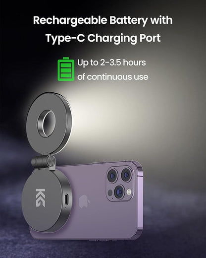 KraftGeek Magnetic Selfie Light for iPhone Magsafe, Portable Phone Ring Light for Video Recording, Rechargeable Lightweight Travel LED Cell Phone Light, Black