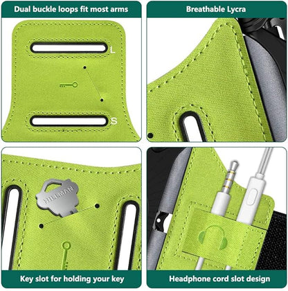 VUP Running Armband 360°Rotatable for iPhone 13/Pro Max/Pro/Mini/12/11/SE/Xs/XR/X/8/7/Plus, Fits All 4-6.7 Inch Smartphones, with Key Holder Phone Armband for Running Hiking Biking (Green)