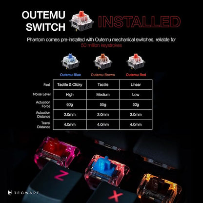 TECWARE Phantom 87 Key Mechanical Keyboard, RGB led, Outemu RED Switch