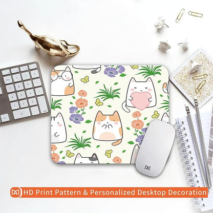 Square Mouse Pad Cute Cat, Personalized Premium-Textured Custom Mouse Mat Design, Washable Mousepad Cloth, Non-Slip Rubber Base Computer Mouse Pads for Wireless Mouse