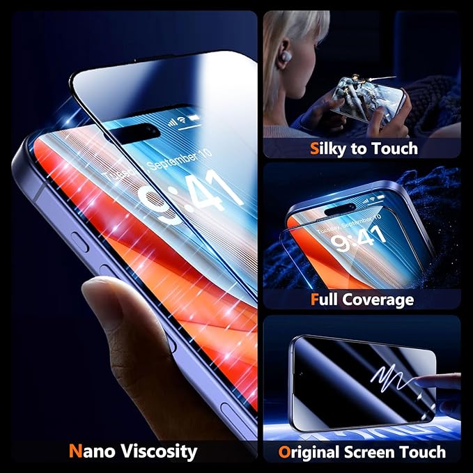UniqueMe for iPhone 16 Plus Screen Protector - [Military Grade Shatterproof & 9H+ Hardness] Screen Protector 16 Plus Tempered Glass Full Coverage Protection, Easy Installation, 2 Packs