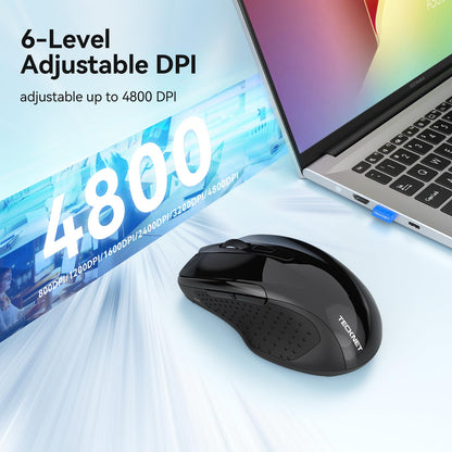 TECKNET Rechargeable Jiggler Wireless Mouse, Dual-Mode Connectivity, Black