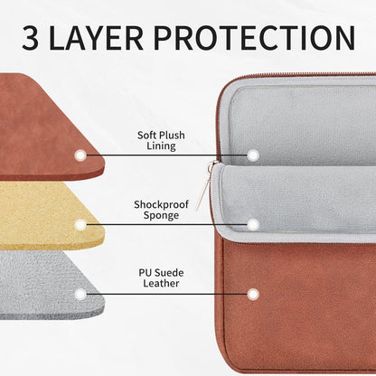 RAINYEAR 11 Inch Laptop Sleeve PU Suede Leather Case Padded Cover, Brown
