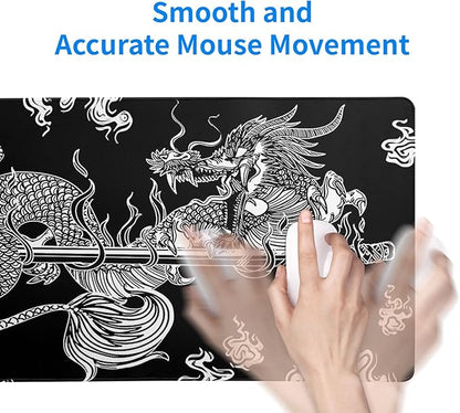 Dragon Gaming Mouse Pad - Black, Large (31.5x11.8 Inch), Non-Slip Base, Stitched Edge for Gaming & Office